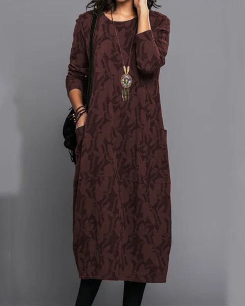 Ava™ - Printed Long Sleeve Dress with Pockets